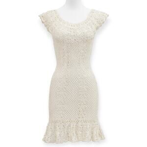 Anna Kosturova Sz S Crochet Cover Up Dress White Coastal Beach Parisian Vacation